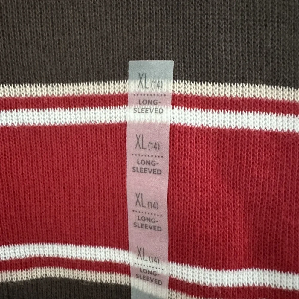 Old Navy Top Crewneck Boys XL(14)‎ Striped L/S Red Brown Casual Streetwear NWOT
